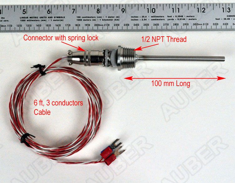 Liquid tight RTD sensor, 4 in, 1/2 NPT Thread