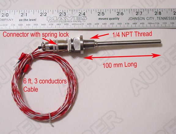 Liquid tight RTD sensor, 4 in, 1/4 NPT Thread - Click Image to Close