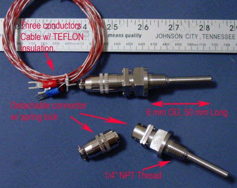 Liquid tight RTD sensor, 2� probe, 1/4 NPT Thread