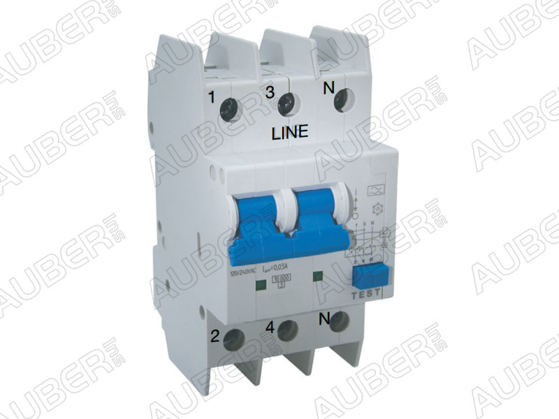 DIN Rail Ground Fault Circuit Breaker w/ Overload (RCBO), 2P+N