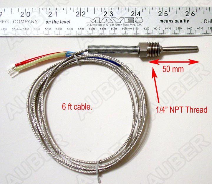 Liquid tight K type, 2 in probe, 1/4" NPT Thread - Click Image to Close