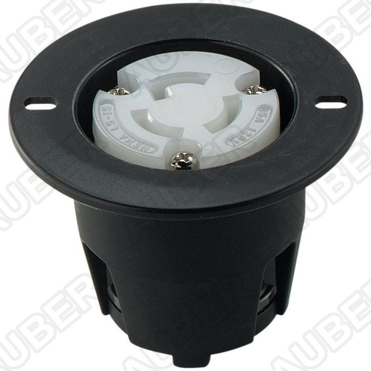 120V 15A NEMA L5-15R Flanged Outlet Locking Receptacle, Black - Click Image to Close