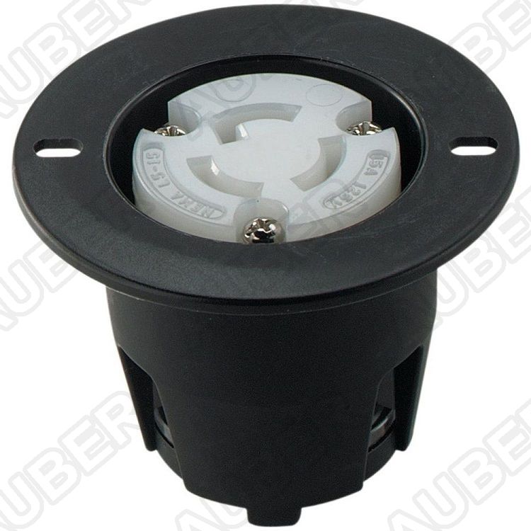 120V 15A NEMA L5-15R Flanged Outlet Locking Receptacle, Black