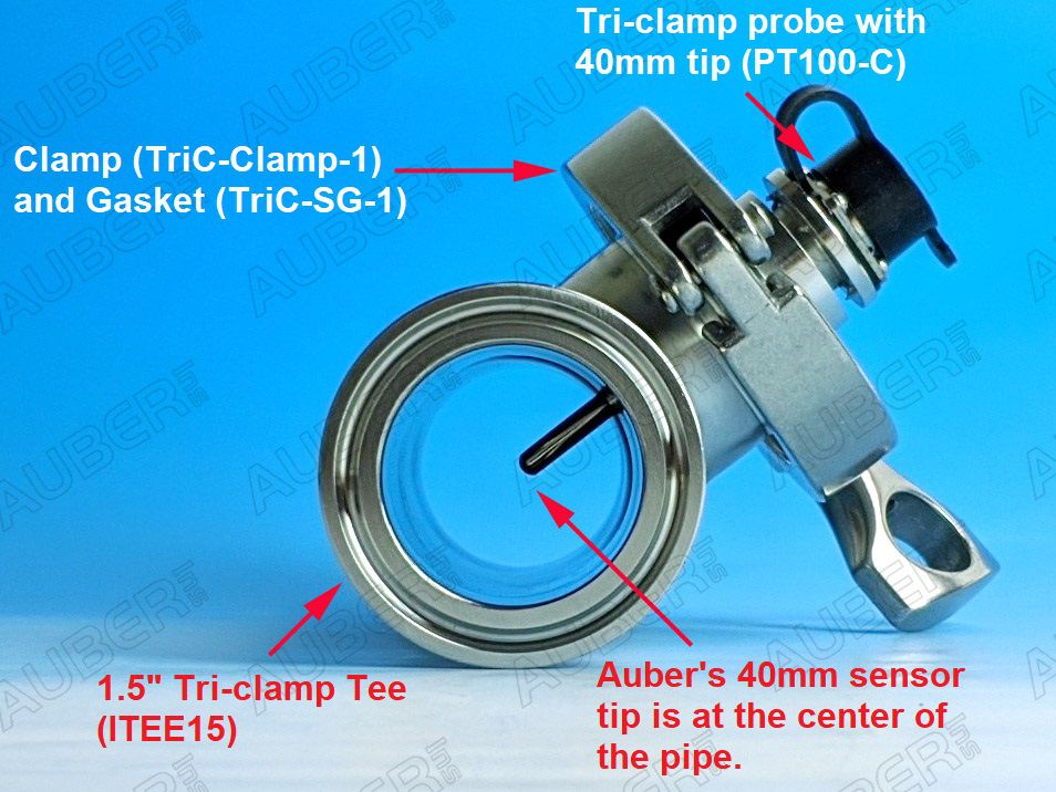 1.5" Tri-Clamp Tee w/ Liquid-tight RTD Sensor Bundle Set - Click Image to Close
