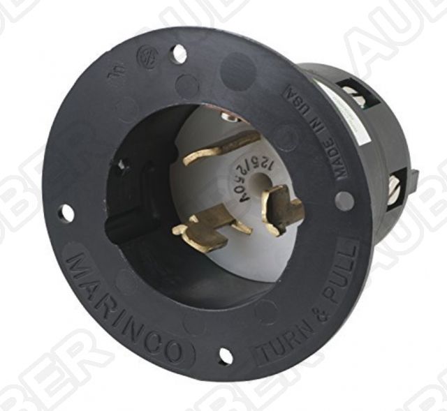 Black California Style 50A 250 CS8275 Locking Flanged Inlet - Click Image to Close