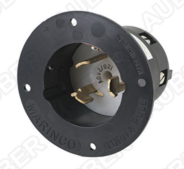 Black California Style 50A 125V/250 CS6375 Locking Flanged Inlet