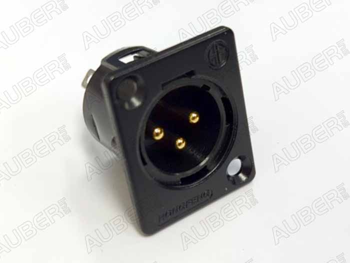 Black XLR Male Panel Mount Connector, 3-Pin