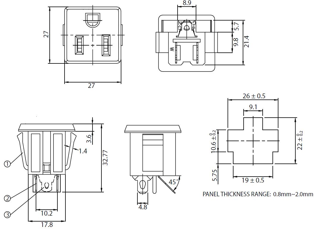 120V 15A US Socket, Panel Mount, NEMA 5-15R [OUTS1] - $1 ... 120v wiring diagram plug 
